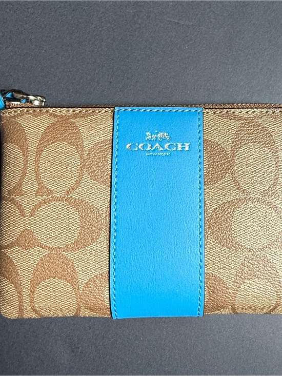 Coach Handbags - Coach Wristlet with Bright Blue Interior and Gold Hardware